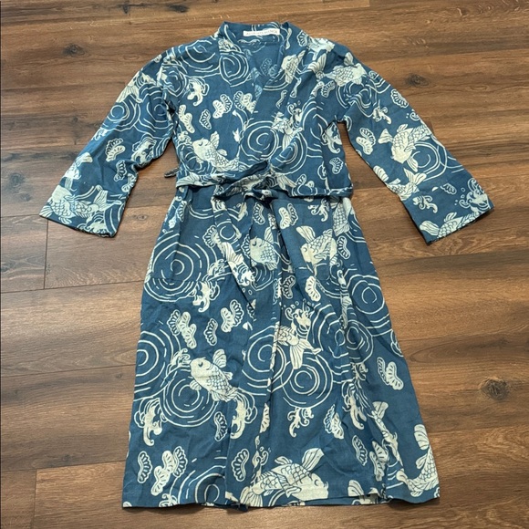 Alix Of Bohemia Jackets & Blazers - Alix of Bohemia First Wave Fish Kimono Long Belted Blue Cardigan Coat